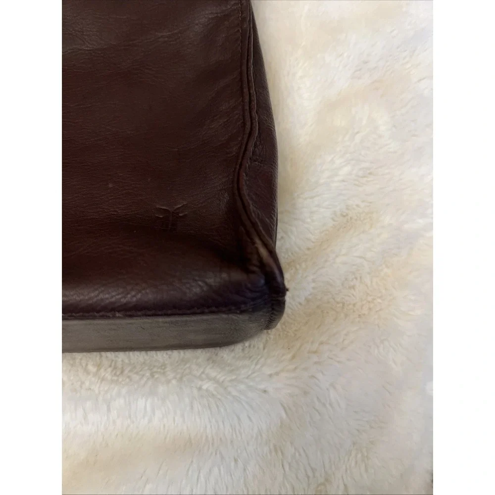 Vntg FRYE  Leather  Bag Purse Brown Side Pocket W Zipper Hobo Shoulder Rectangle